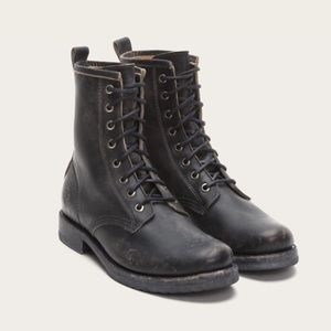 FRYE Veronica Combat Stonewash Leather Black 6.5